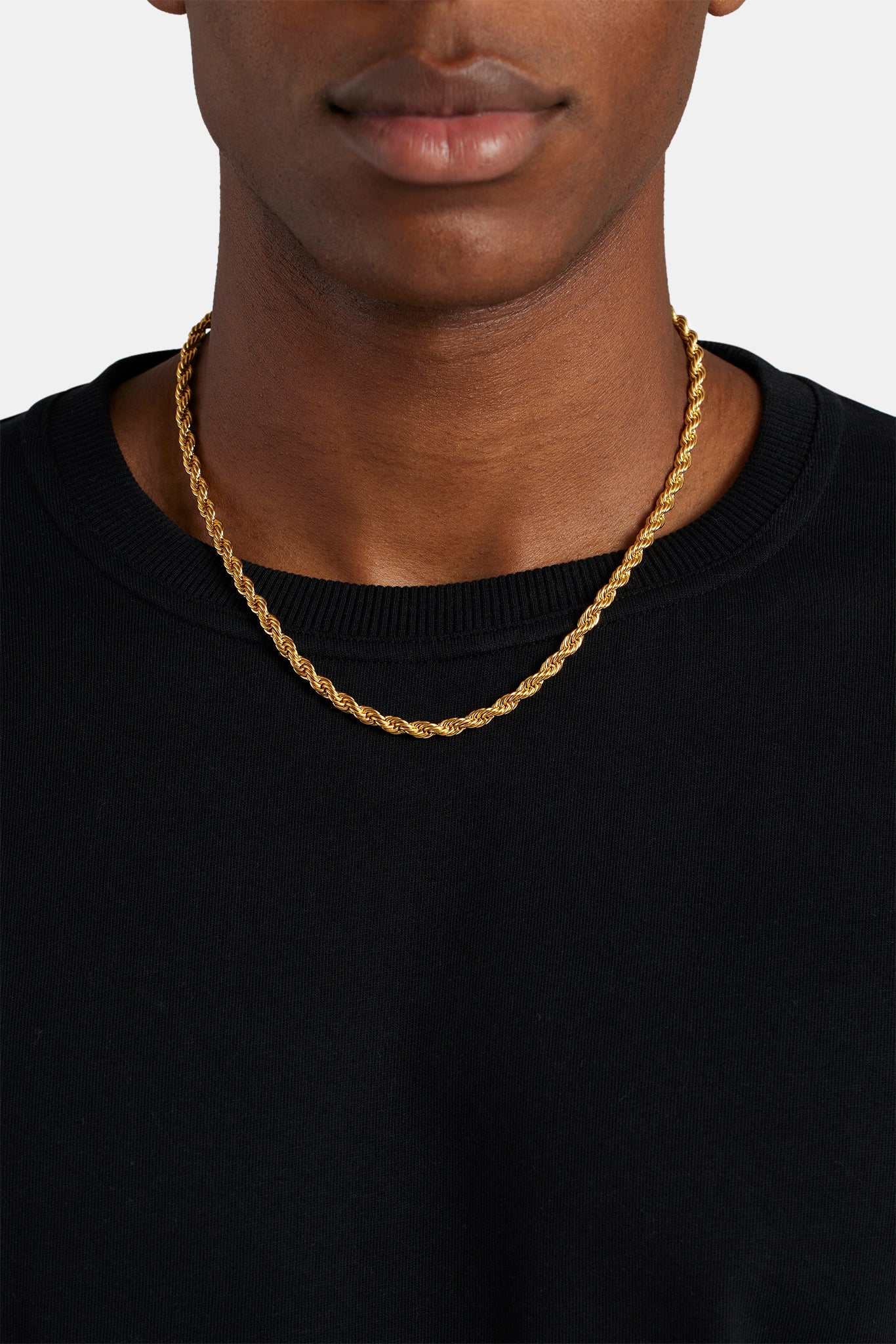 5mm Rope Chain Classic Hip Hop Jewelry for Men in 18K White Gold - Size 16