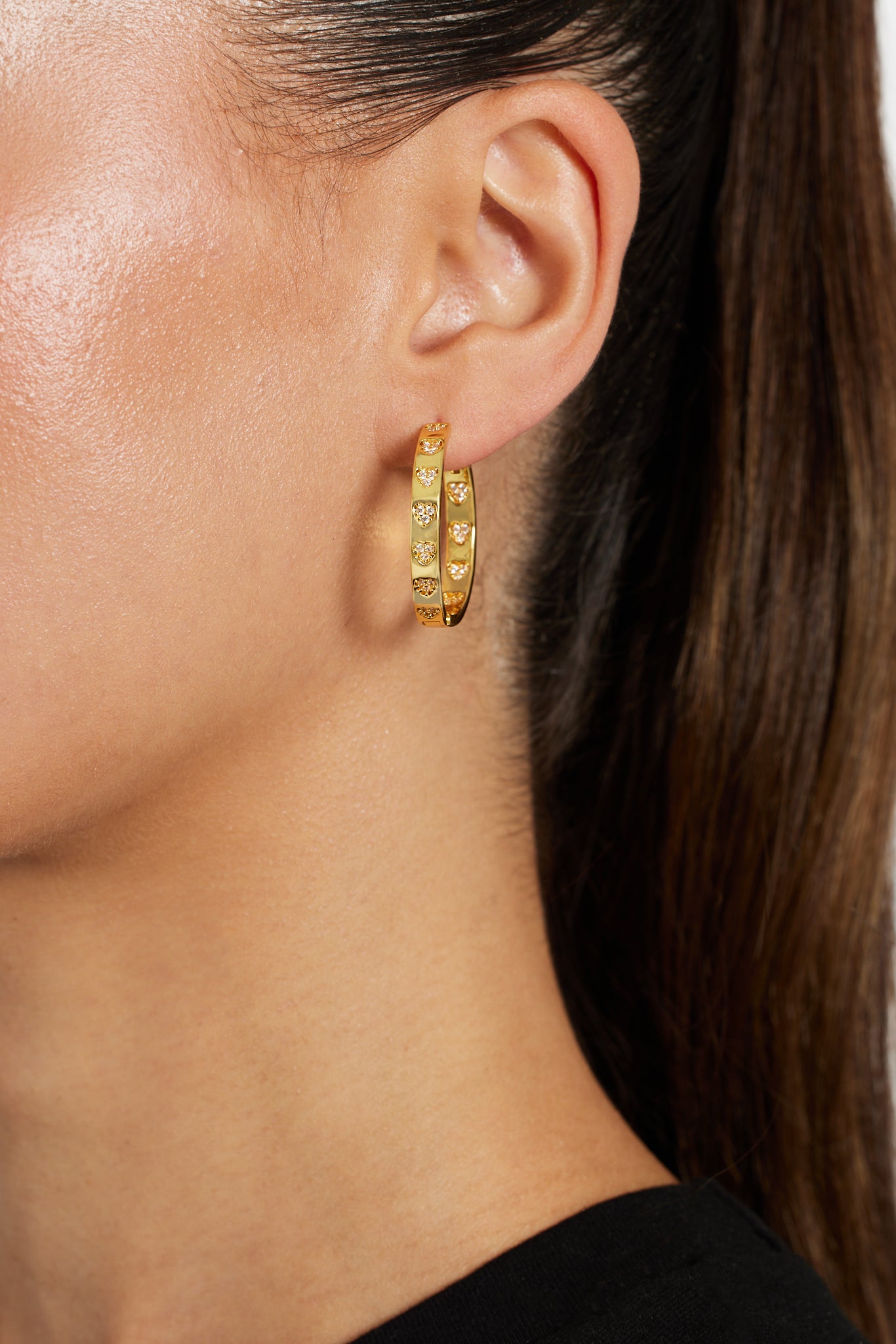 Gold Plated Polished Heart Detail Hoop Earrings – Cernucci