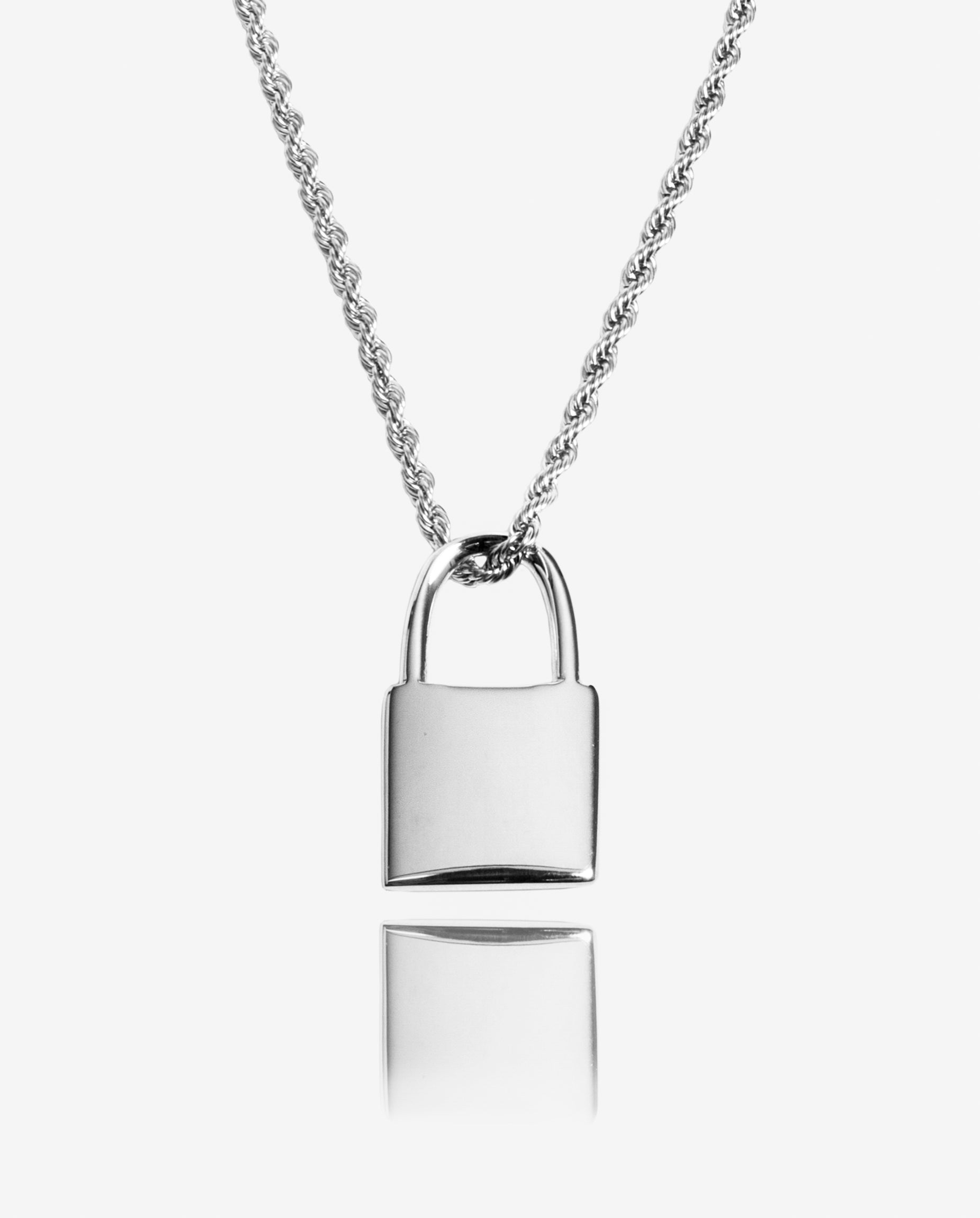 WHITE GOLD LOCK PENDANT NECKLACE – VELINA Jewelry