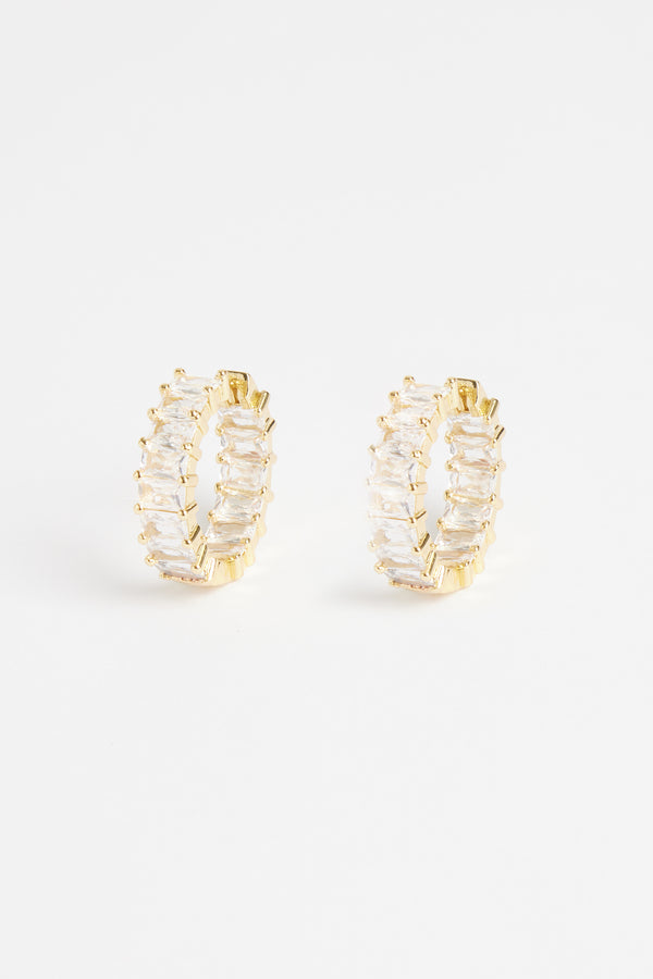 5mm Iced Clear Round Tennis Earrings - Gold