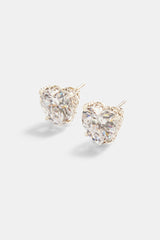 10mm Sterling Silver Iced CZ Heart Stud Earrings