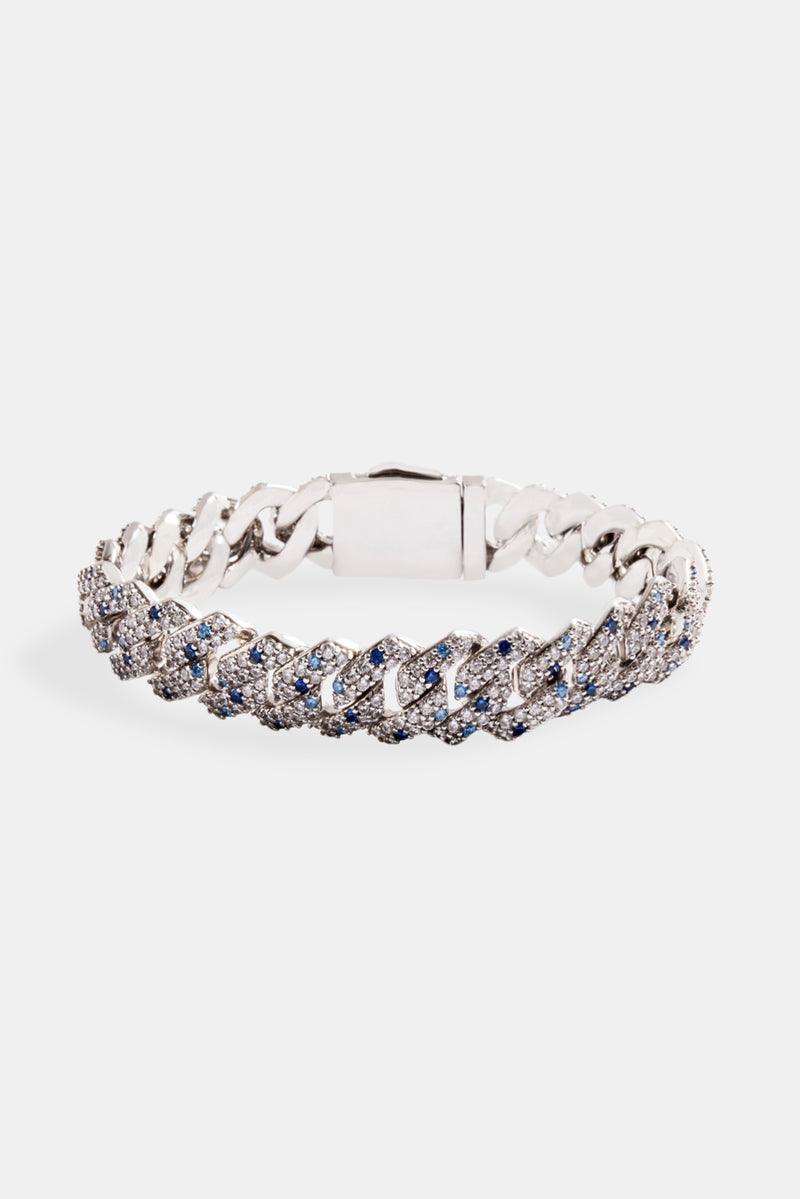 14mm Iced Clear & Blue Prong Cuban Bracelet