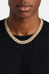 14mm Iced Prong Link Chain - Gold