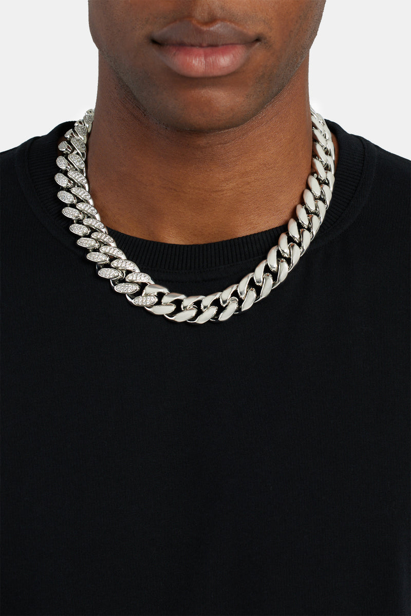 19mm Half Iced CZ Half Polished Cuban Chain