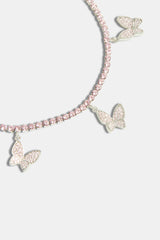 2.5mm Iced Pink CZ Butterfly Tennis Anklet