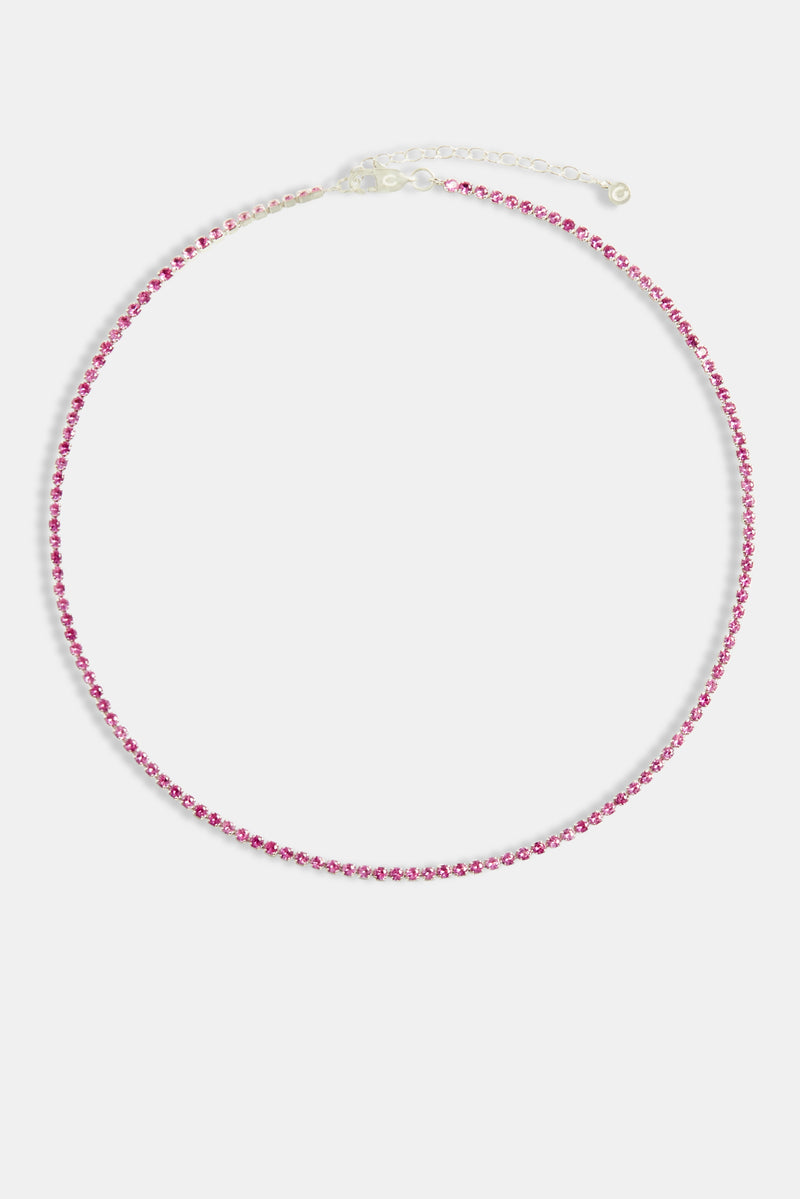 2mm Pink Iced CZ Micro Tennis Chain