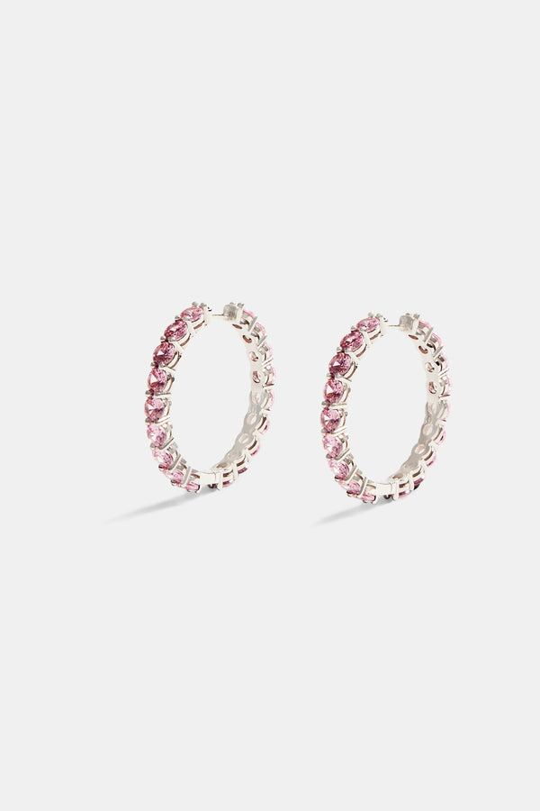 30mm 925 Pink CZ Hoop Earrings