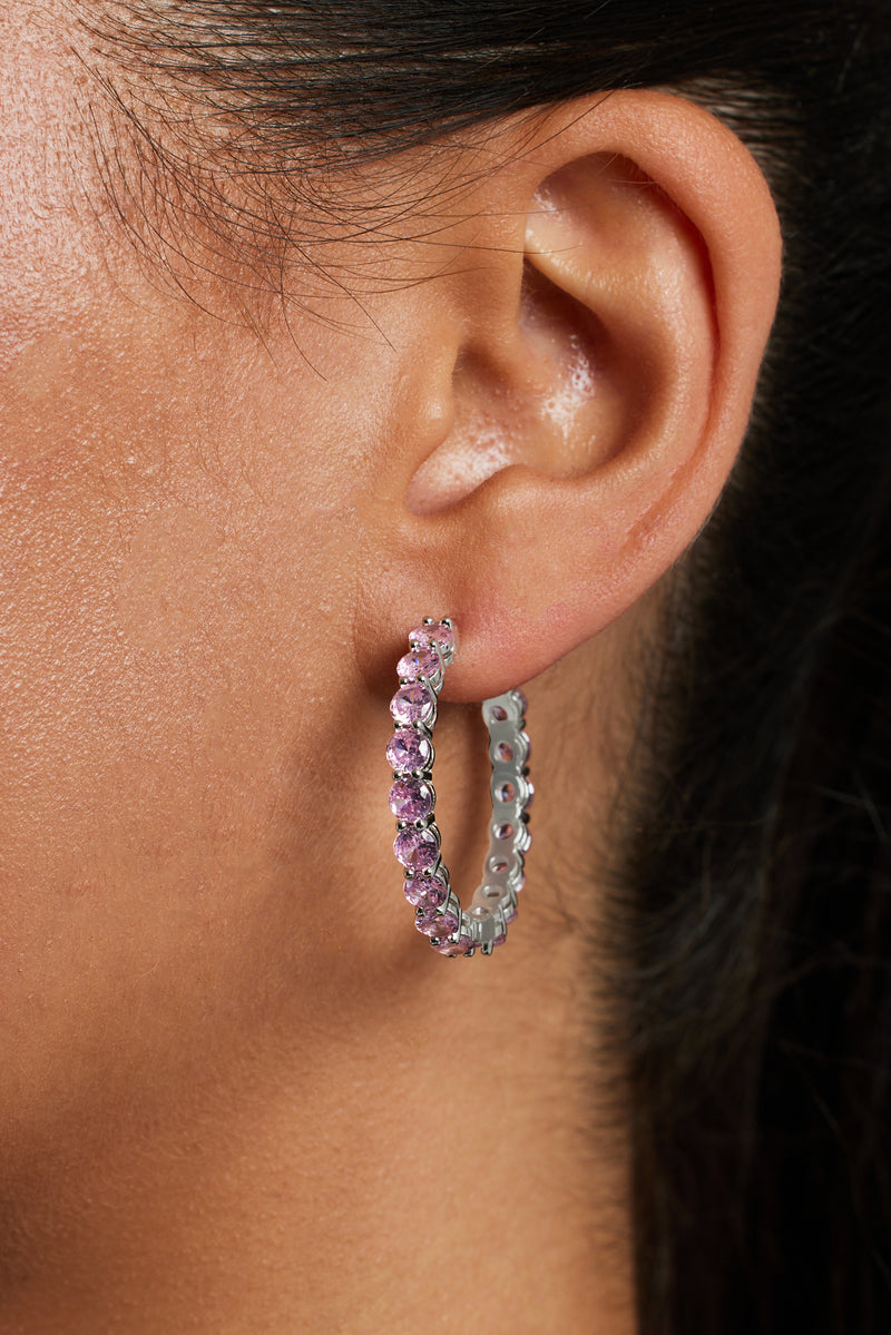 30mm 925 Pink CZ Hoop Earrings