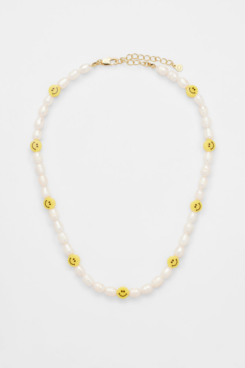 Freshwater Pearl and Yellow Face Motif Necklace