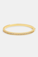 Gold Plated 4mm Iced CZ Polished Bangle