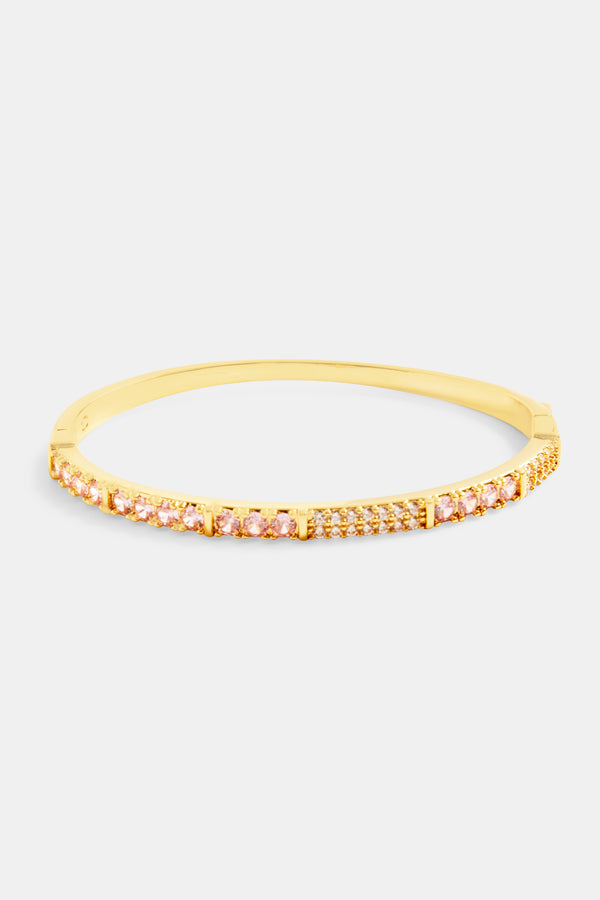 4mm Gold Plated Iced Pink & Clear CZ Colourblock Bangle