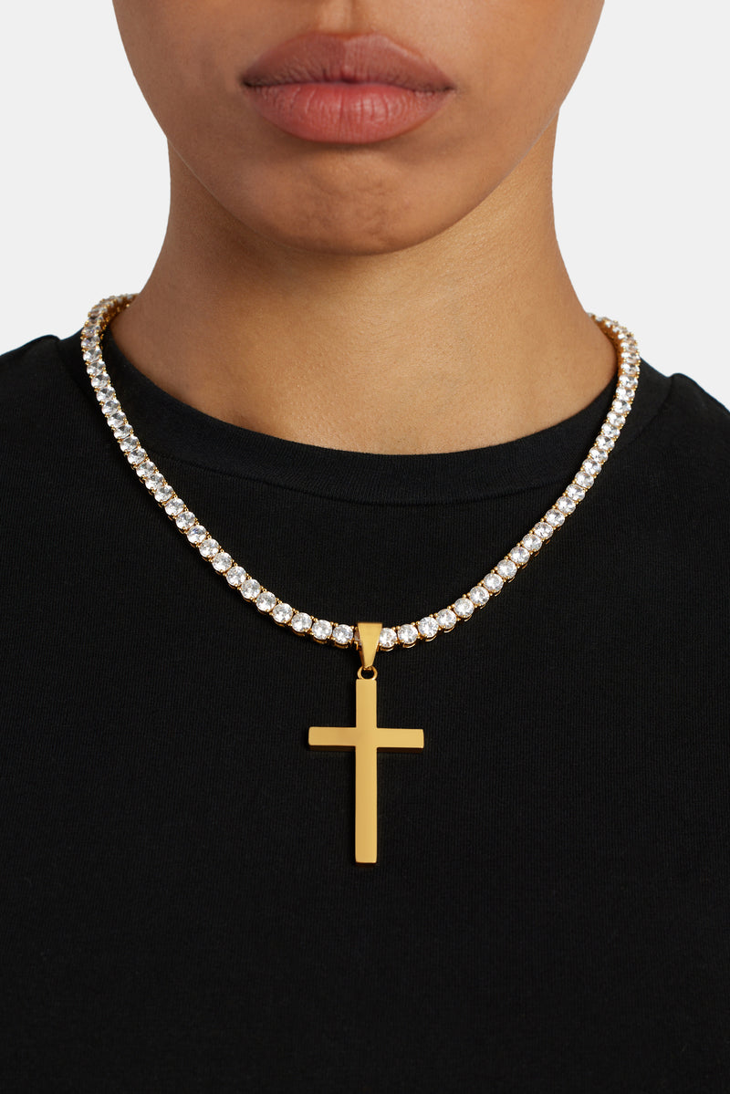 50mm Large Gold Plated Polished Cross Pendant