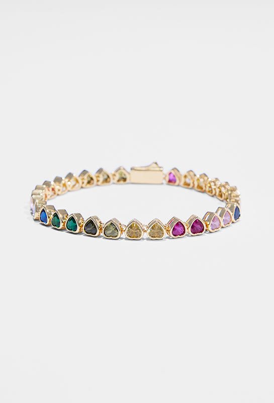 5mm Iced Multi Colour Heart Tennis Bracelet - Gold – Cernucci