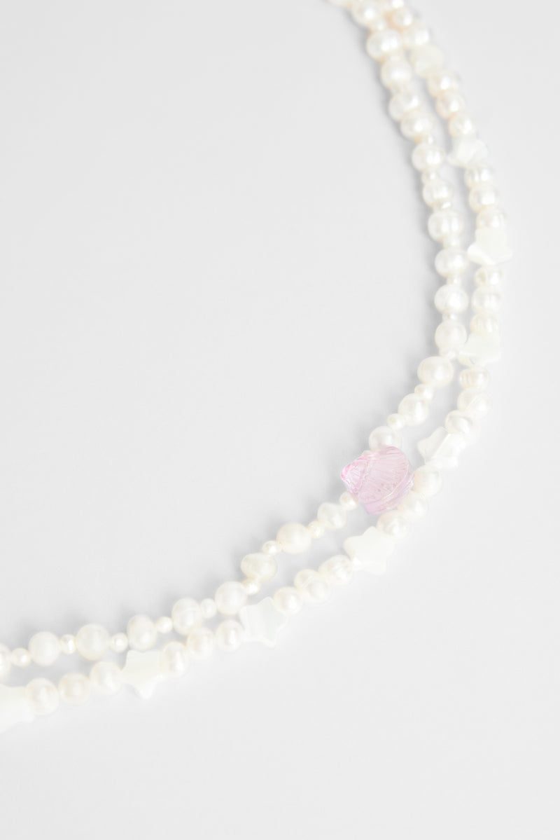 5mm Double Layer Star & Shell Charm Freshwater Pearl Necklace