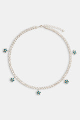 5mm Iced Blue CZ Flower Drop Tennis Necklace