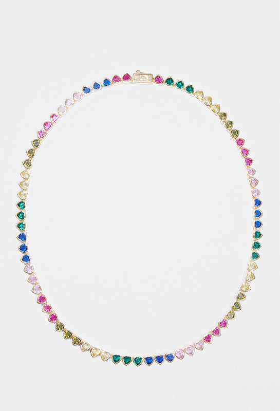 5mm Iced Multi Colour Heart Tennis Necklace - Gold – Cernucci