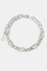 5mm Stainless Steel Iced CZ Heart Cuban Bracelet