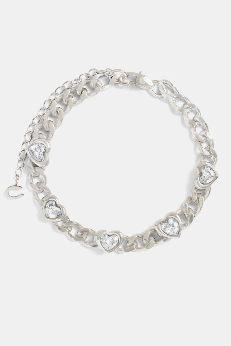 5mm Stainless Steel Iced CZ Heart Cuban Bracelet