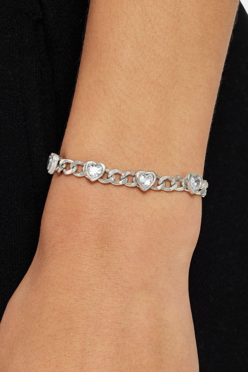 5mm Stainless Steel Iced CZ Heart Cuban Bracelet