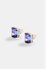 6mm Blue CZ Baguette Stone Stud Earrings