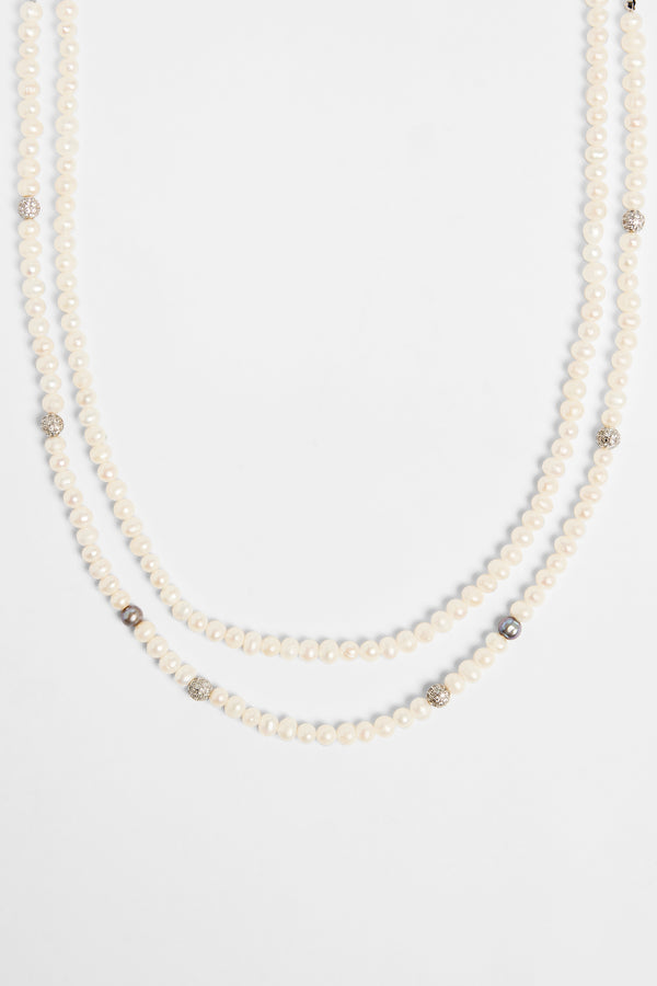 6mm Double Layer Freshwater Pearl & Iced Ball Necklace