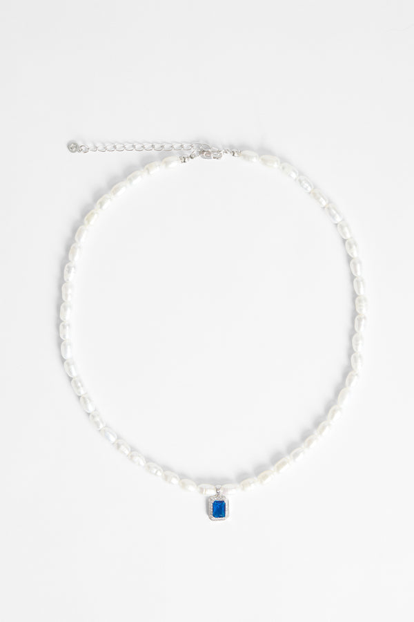 6mm Freshwater Pearl & Blue Gemstone Necklace