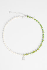 6mm Half Freshwater Pearl & Half Green Iced Necklace