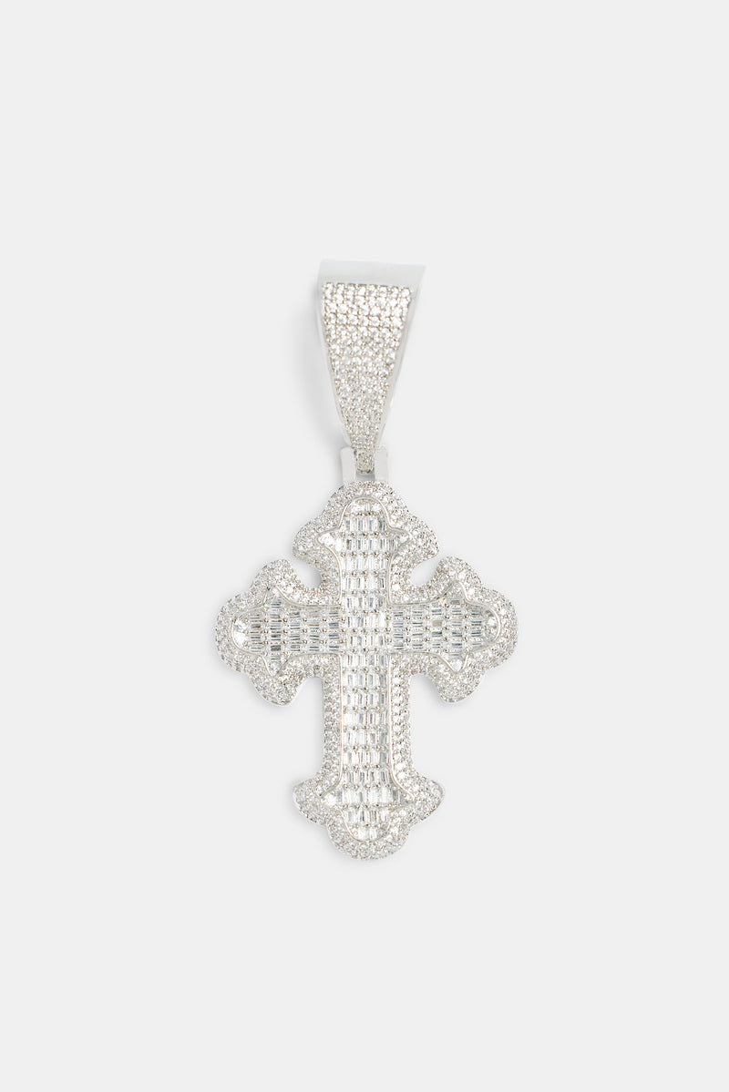 70mm Iced CZ Vintage Cross Baguette Pendant