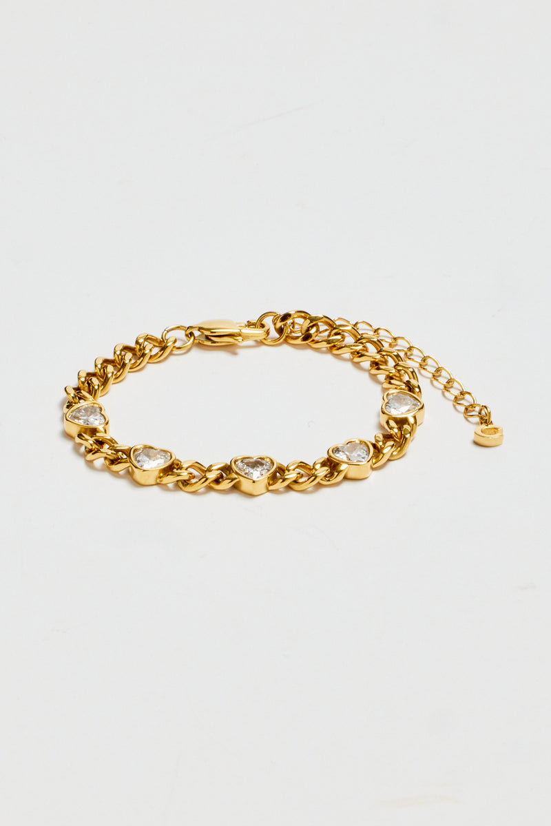 7mm Gold Plated CZ Heart Cuban Bracelet