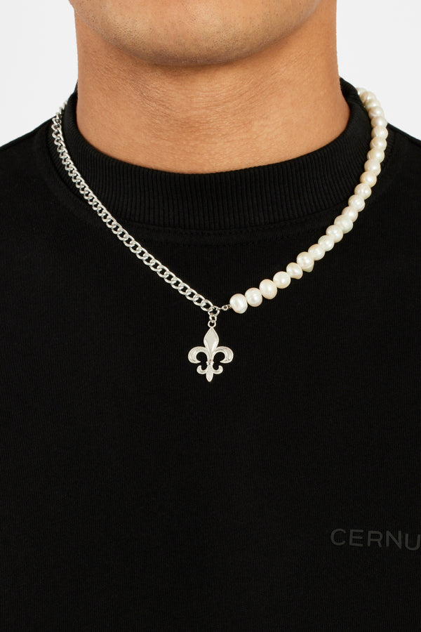 7mm Freshwater Pearl & Fleur De Lis Necklace