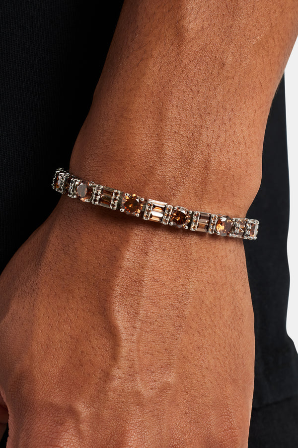 7mm Iced CZ Chocolate Round & Rectangle Mix Tennis Bracelet