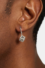 7mm Iced CZ Pair of Dice Hoop Earrings