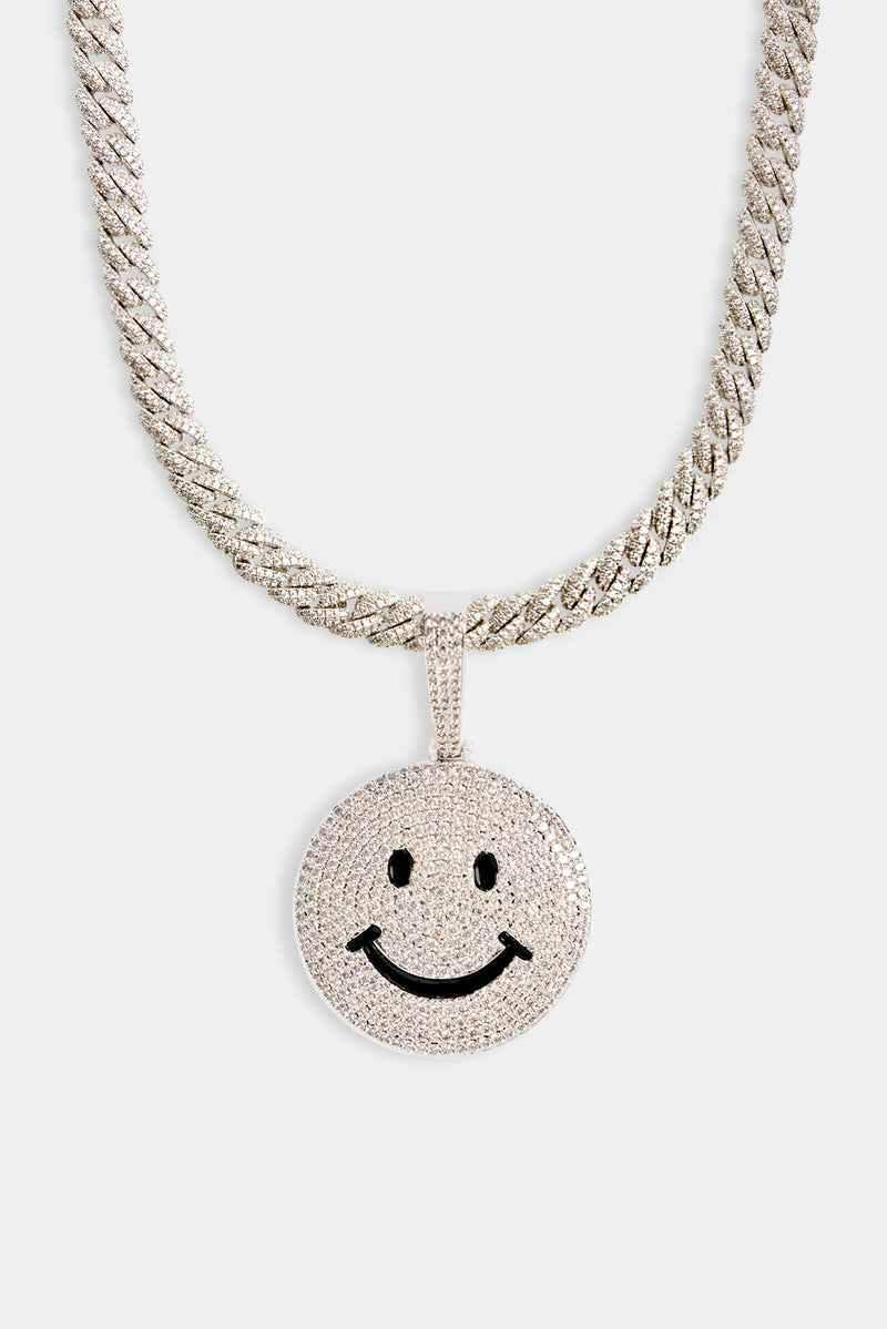 Large Iced CZ Happy Face Pendant