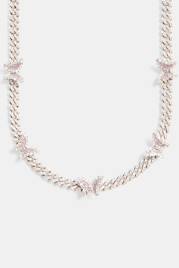 8mm Iced Pink CZ Butterfly Prong Chain