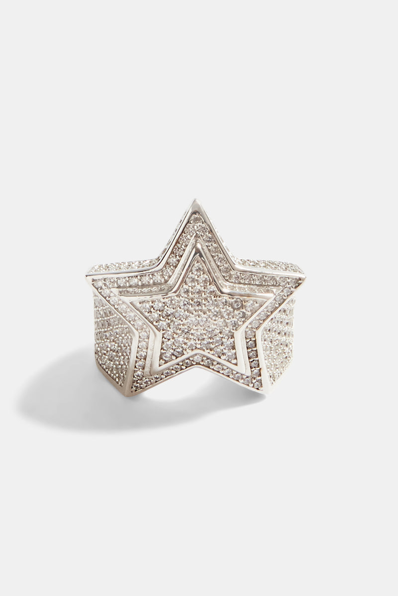 925 22mm Iced CZ Star Signet Ring