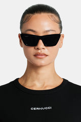 Square Cat Eye Acetate Frame Sunglasses - Black