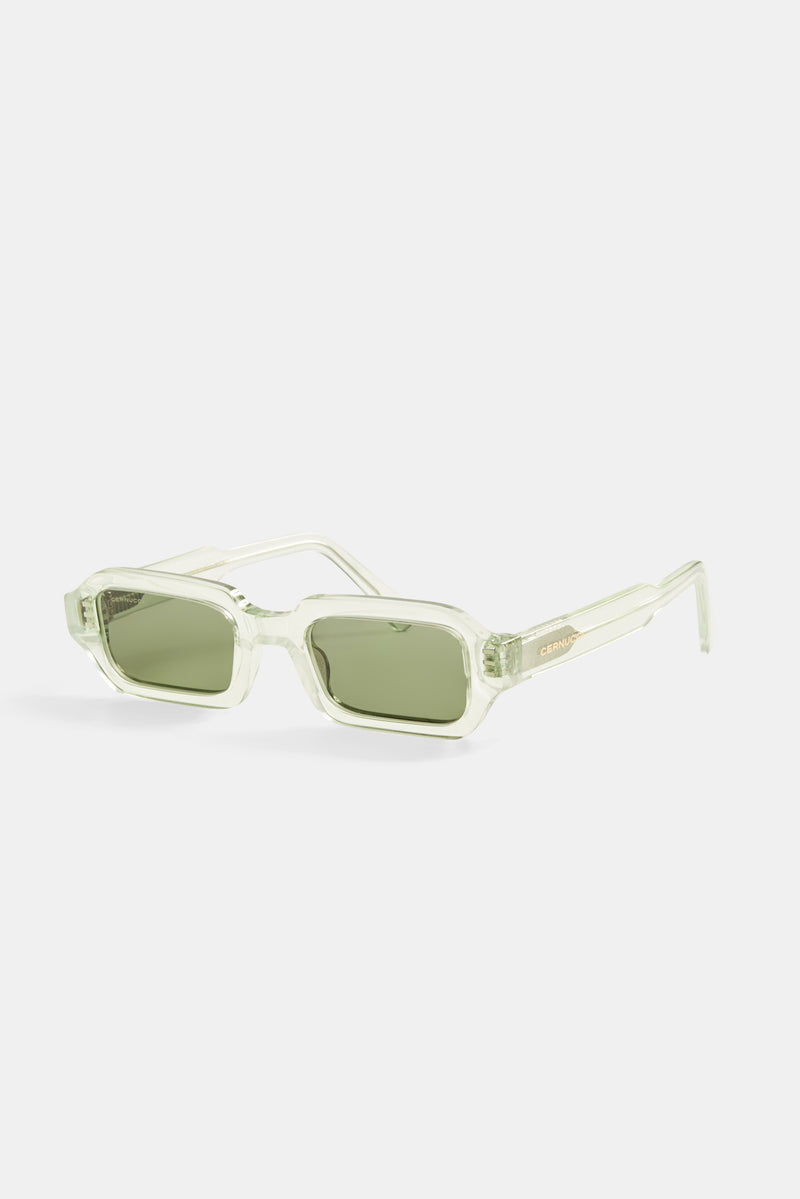 Angled Slim Rectangle Acetate Frame Sunglasses - Green