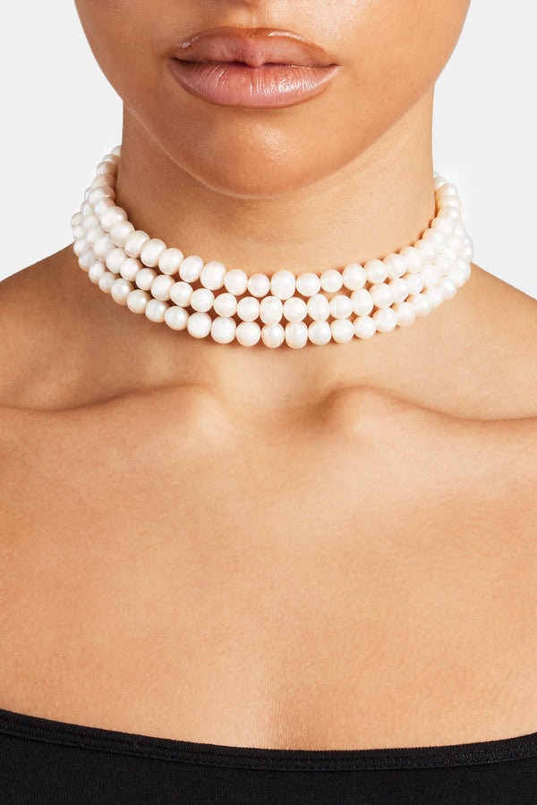 Freshwater Large Pearl Triple Layer Choker