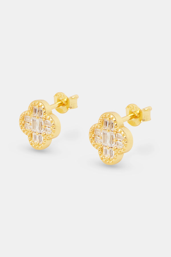 Baguette Motif Stud Earrings - 10mm - Gold