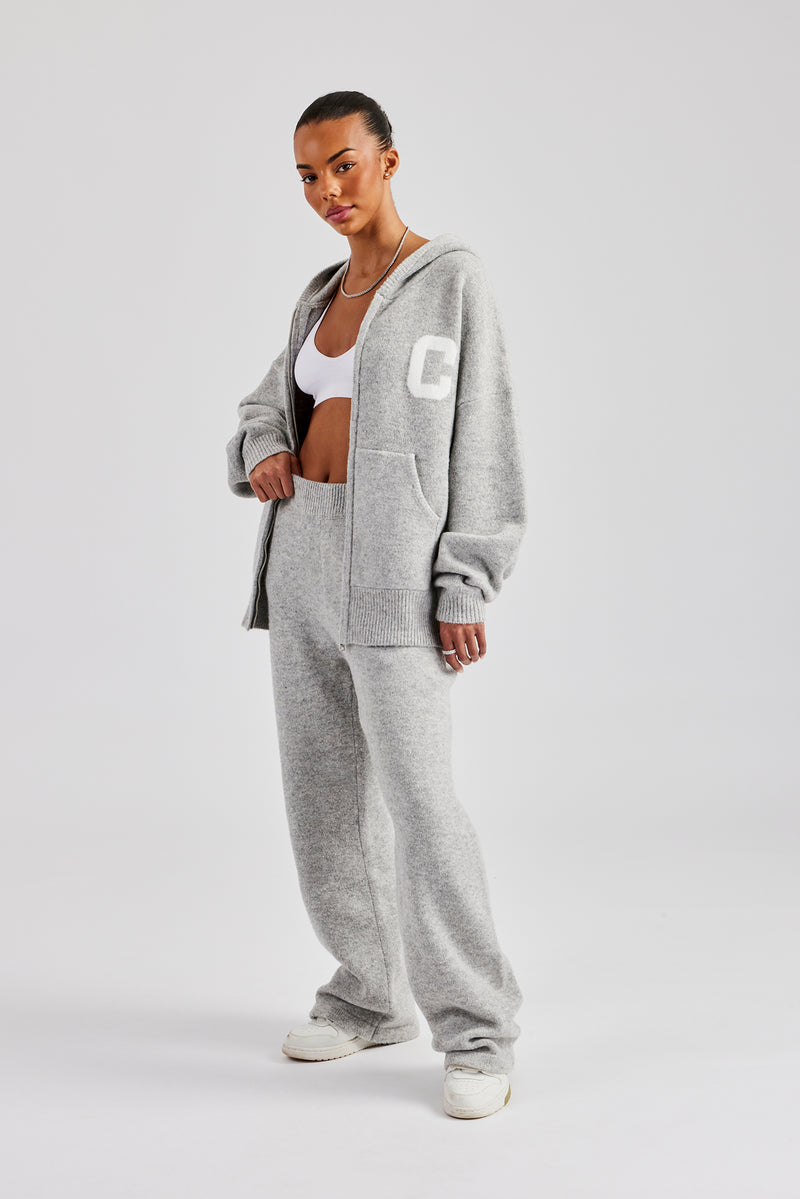 Knitted Wide Leg Jogger - Light Grey