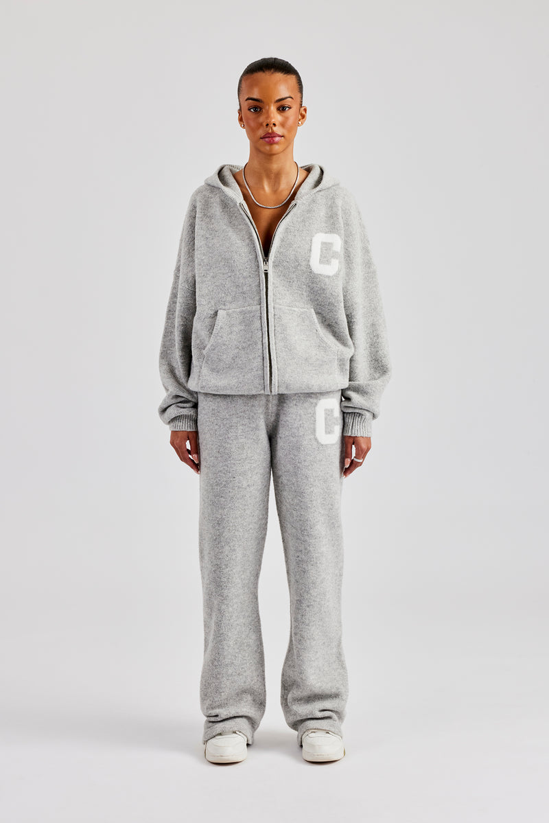 Knitted Zip Through Tracksuit - Light Grey