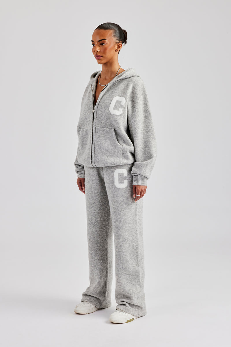 Knitted Zip Through Tracksuit - Light Grey