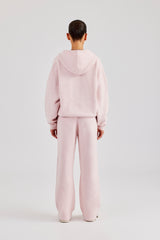 Hooded Zip Through Knitted Tracksuit - Baby Pink