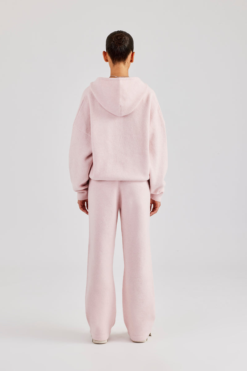 Hooded Zip Through Knitted Tracksuit - Baby Pink