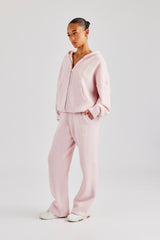 Hooded Zip Through Knitted Tracksuit - Baby Pink