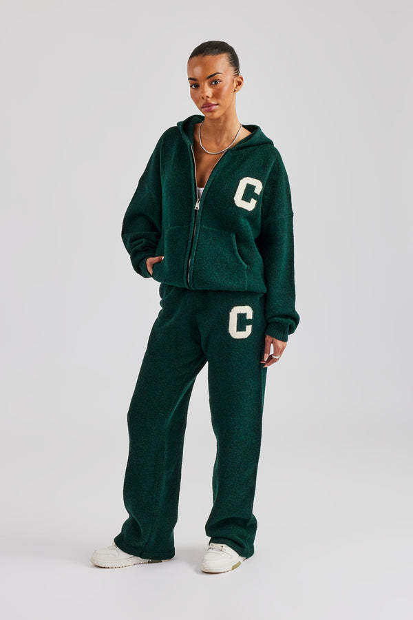 Hooded Zip Through Knitted Tracksuit - Bottle Green