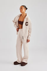 Hooded Zip Through Knitted Tracksuit - Off White