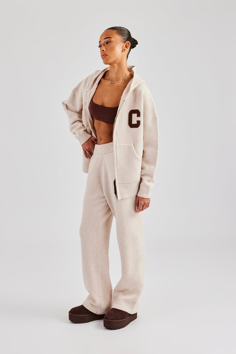 Hooded Zip Through Knitted Tracksuit - Off White