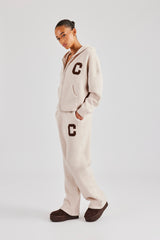 Hooded Zip Through Knitted Tracksuit - Off White