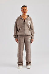 Knitted Zip Through Tracksuit - Taupe